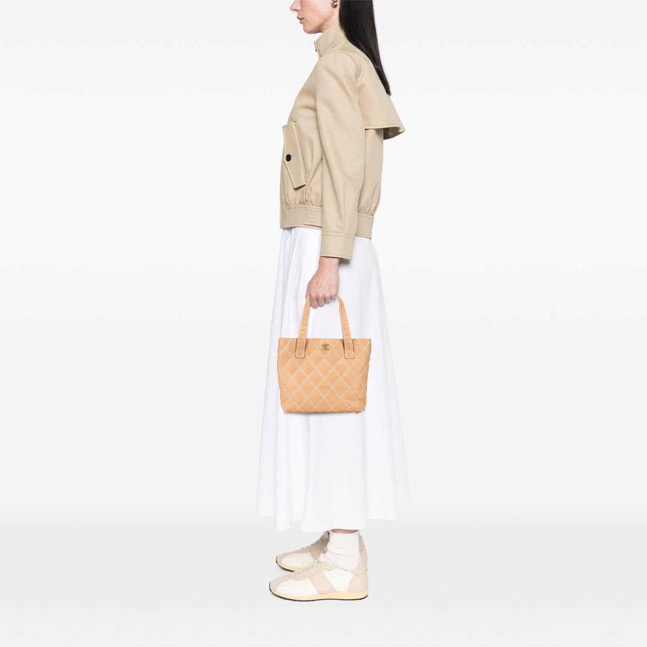 Chanel Small CC Calfskin Wild Stitch Tote Bruin
