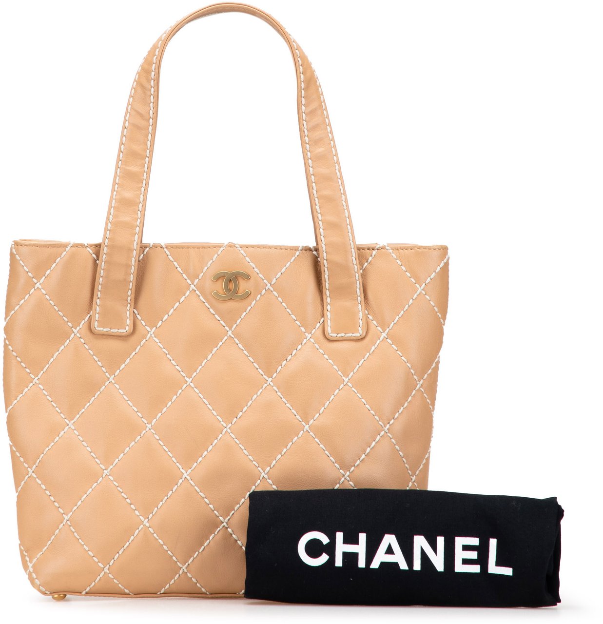Chanel Small CC Calfskin Wild Stitch Tote Bruin