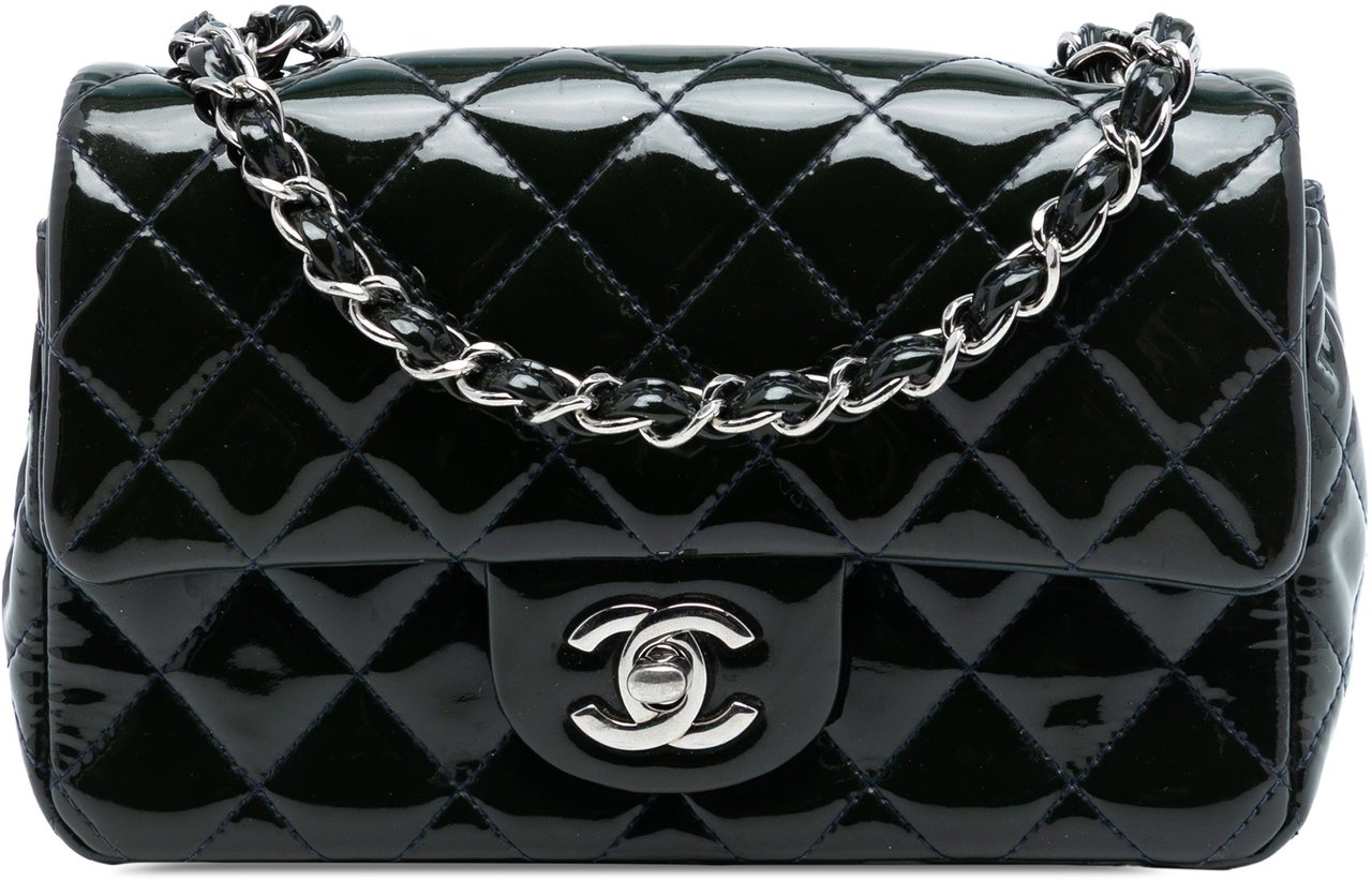 Chanel Mini Rectangular Classic Patent Single Flap Zwart