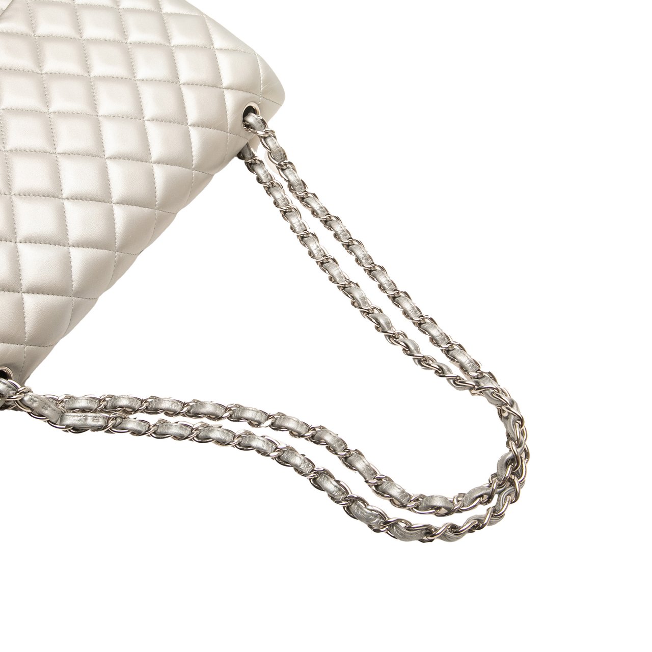Chanel Maxi Classic Lambskin Double Flap Zilver