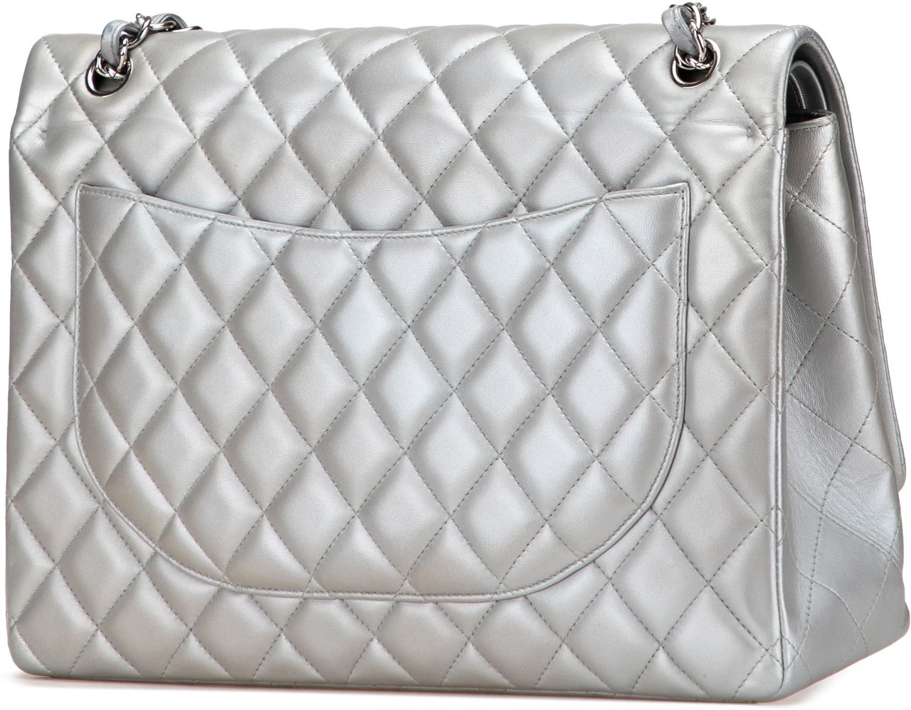 Chanel Maxi Classic Lambskin Double Flap Zilver