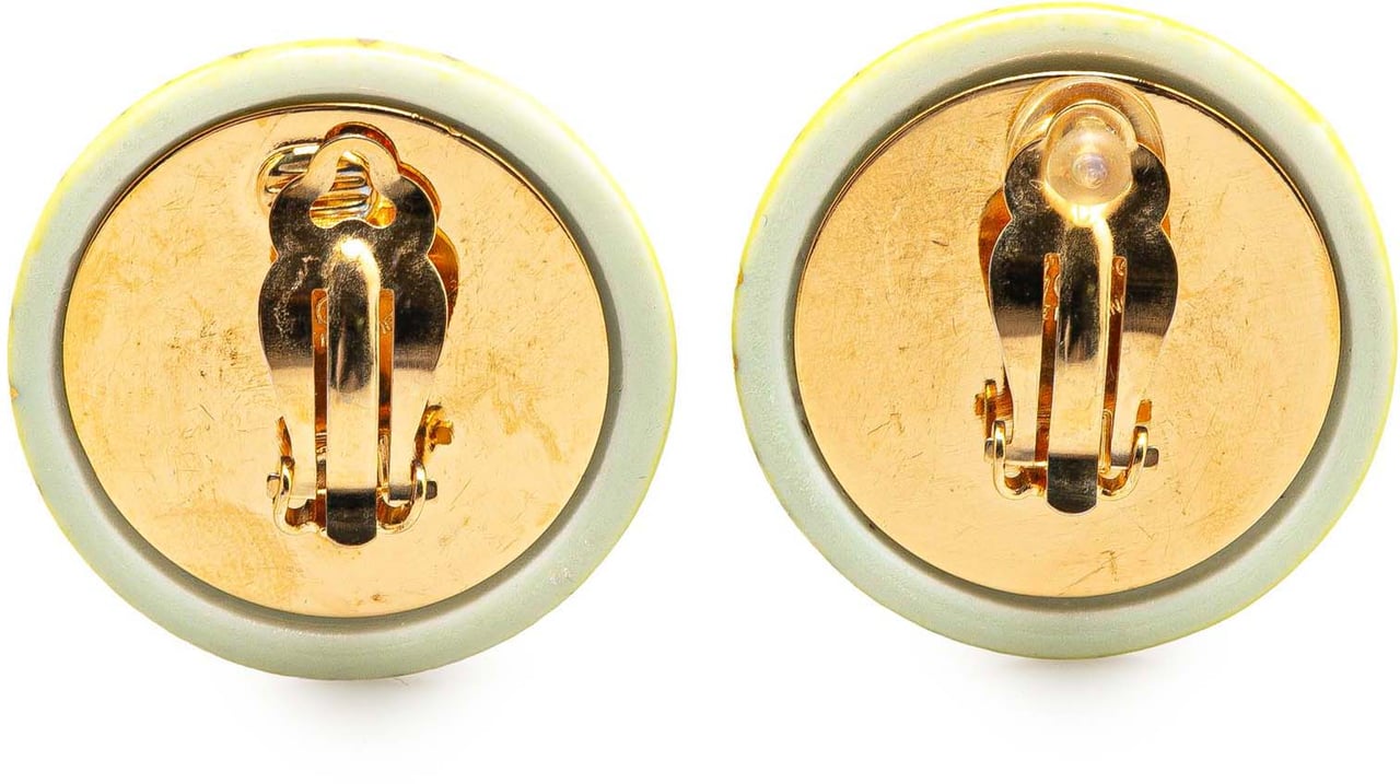 Chanel Gold Plated and Resin CC Round Clip On Earrings Geel