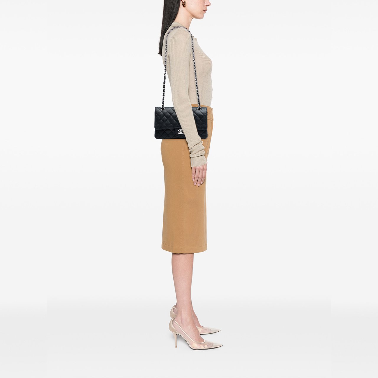 Chanel Medium Classic Caviar Double Flap Zwart