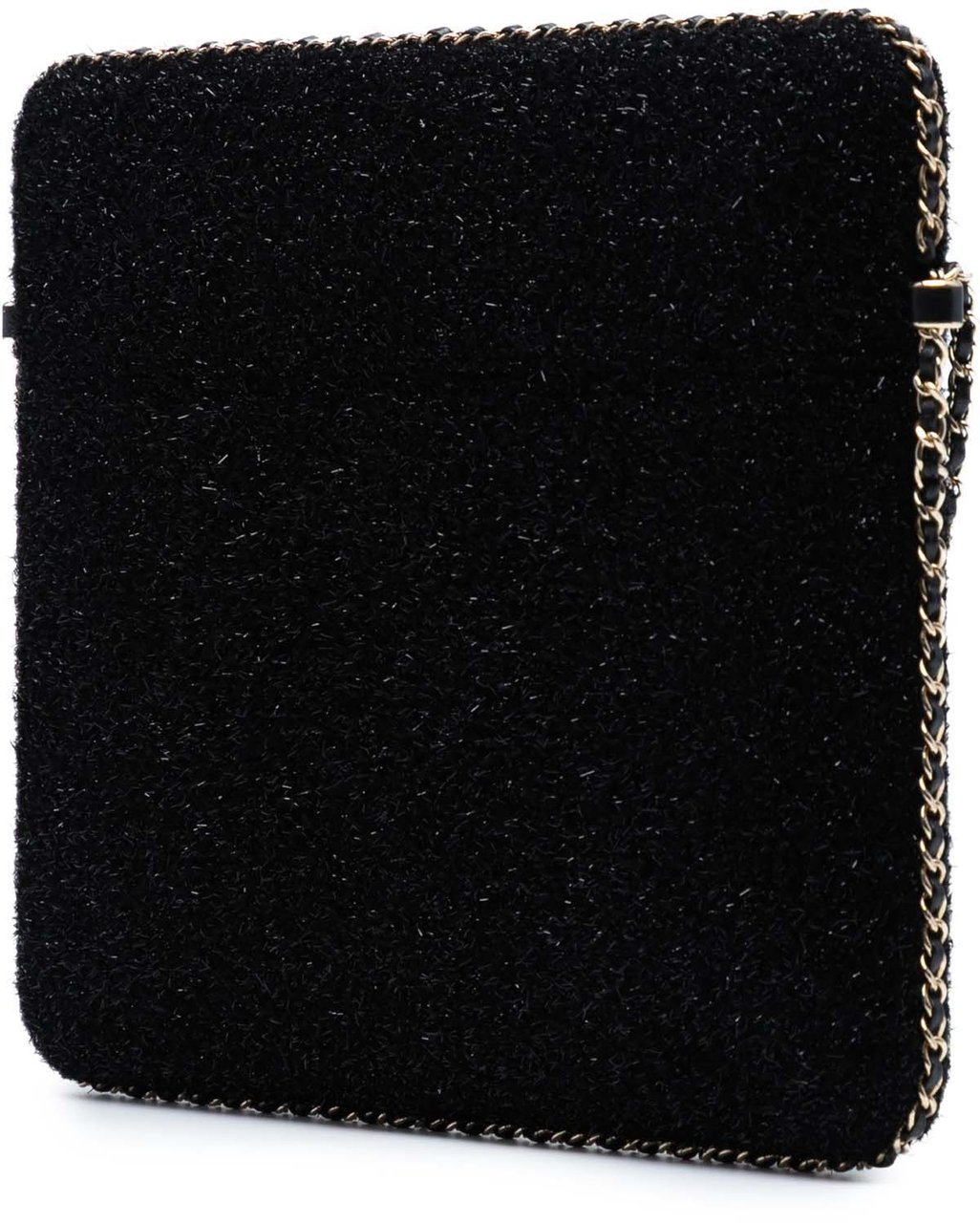 Chanel CC Tweed Chain Around Tablet Holder Crossbody Zwart