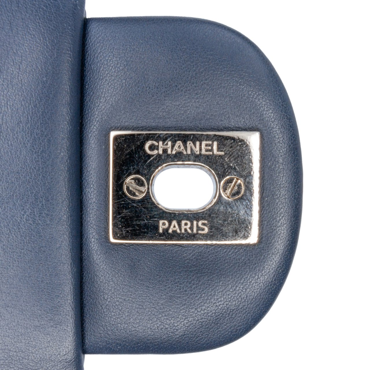 Chanel Mini Square Classic Chevron Patent Single Flap Blauw