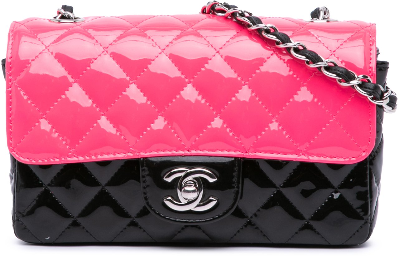 Chanel Mini Rectangular Classic Bicolor Patent Single Flap Roze