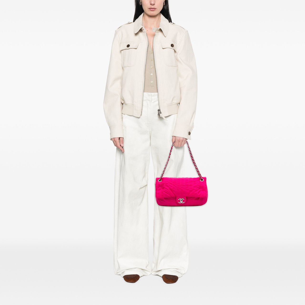 Chanel Jumbo Quilted Nylon Soft Shell Flap Roze