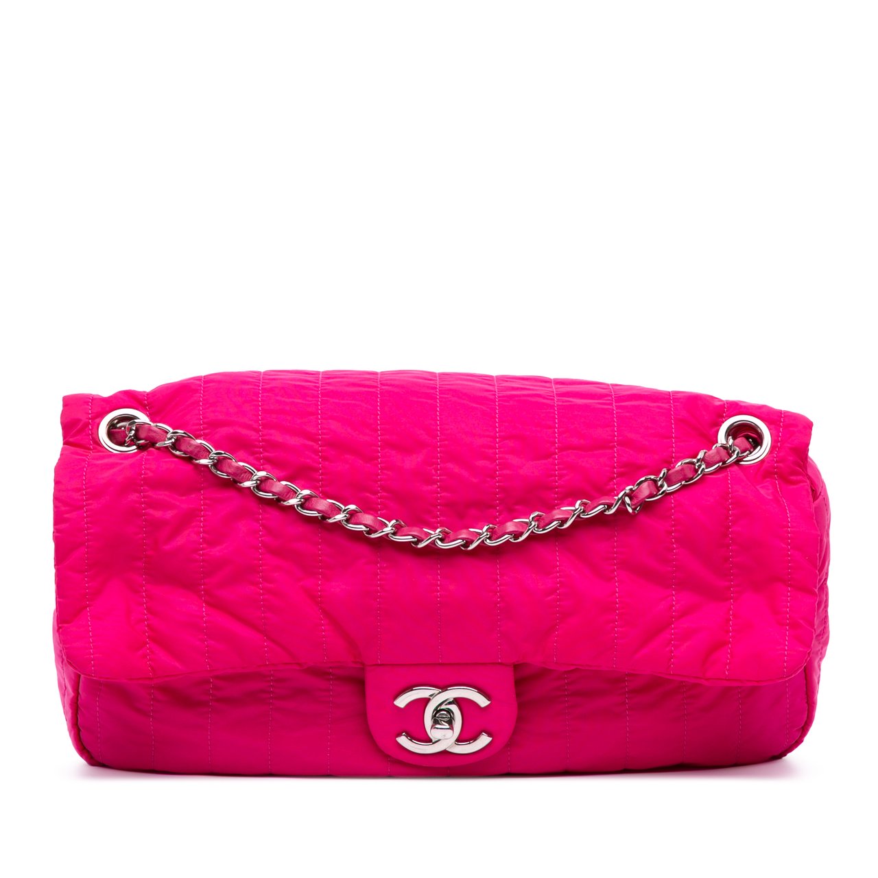 Chanel Jumbo Quilted Nylon Soft Shell Flap Roze