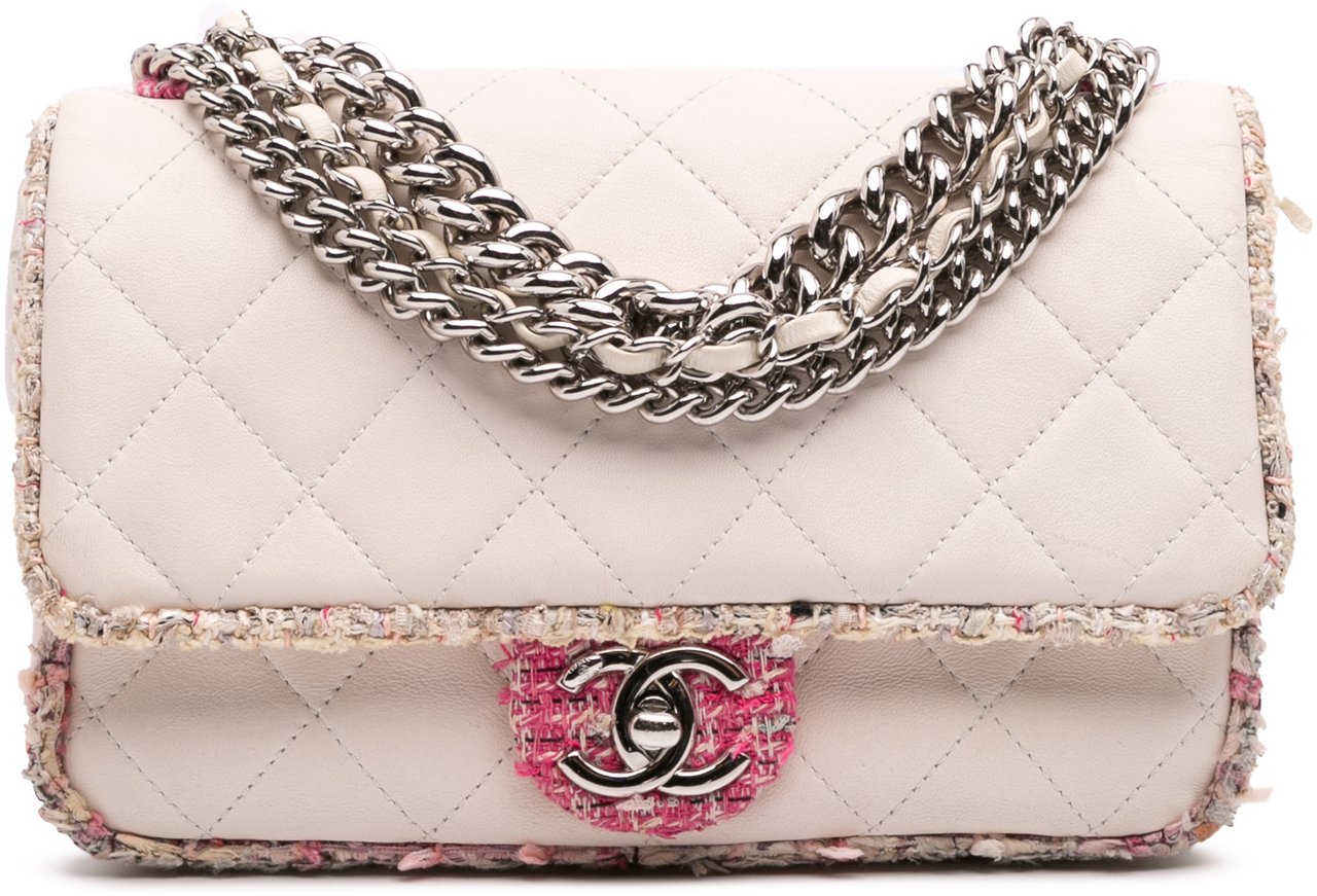 Chanel Quilted Lambskin and Tweed Elegant Trim Flap Wit