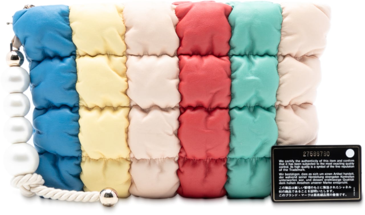 Chanel CC Multicolore Padded Lambskin Faux Pearl Clutch Divers