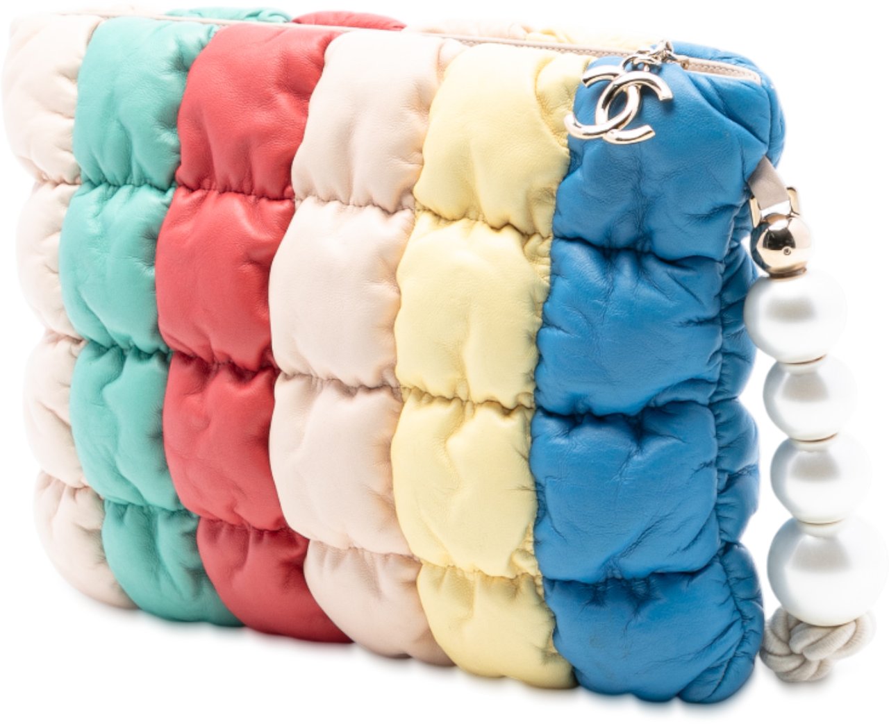 Chanel CC Multicolore Padded Lambskin Faux Pearl Clutch Divers