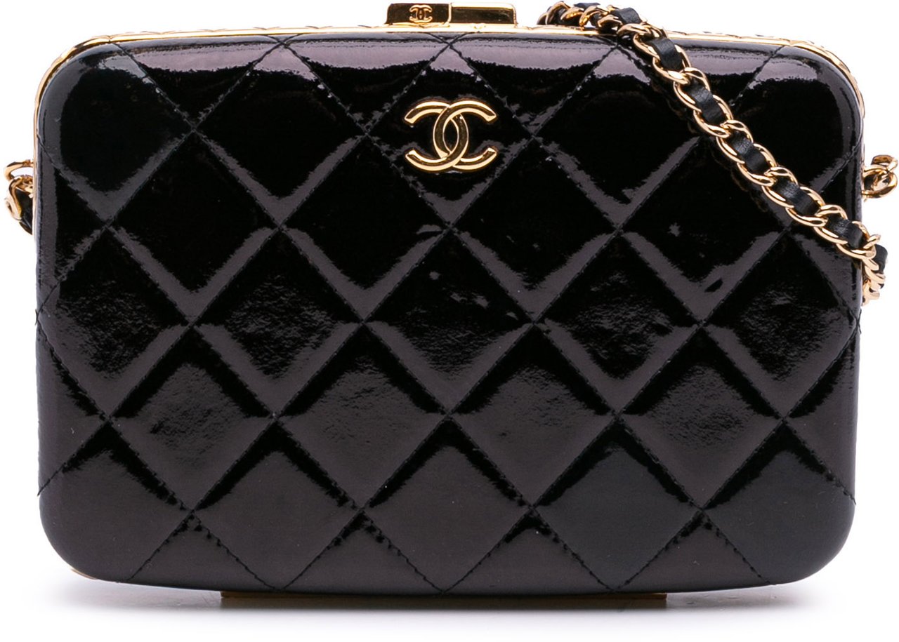 Chanel Large Glazed Goatskin Box With Chain Zwart