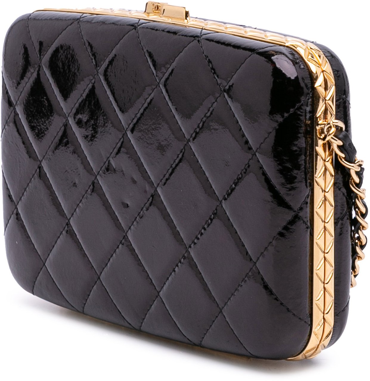 Chanel Large Glazed Goatskin Box With Chain Zwart