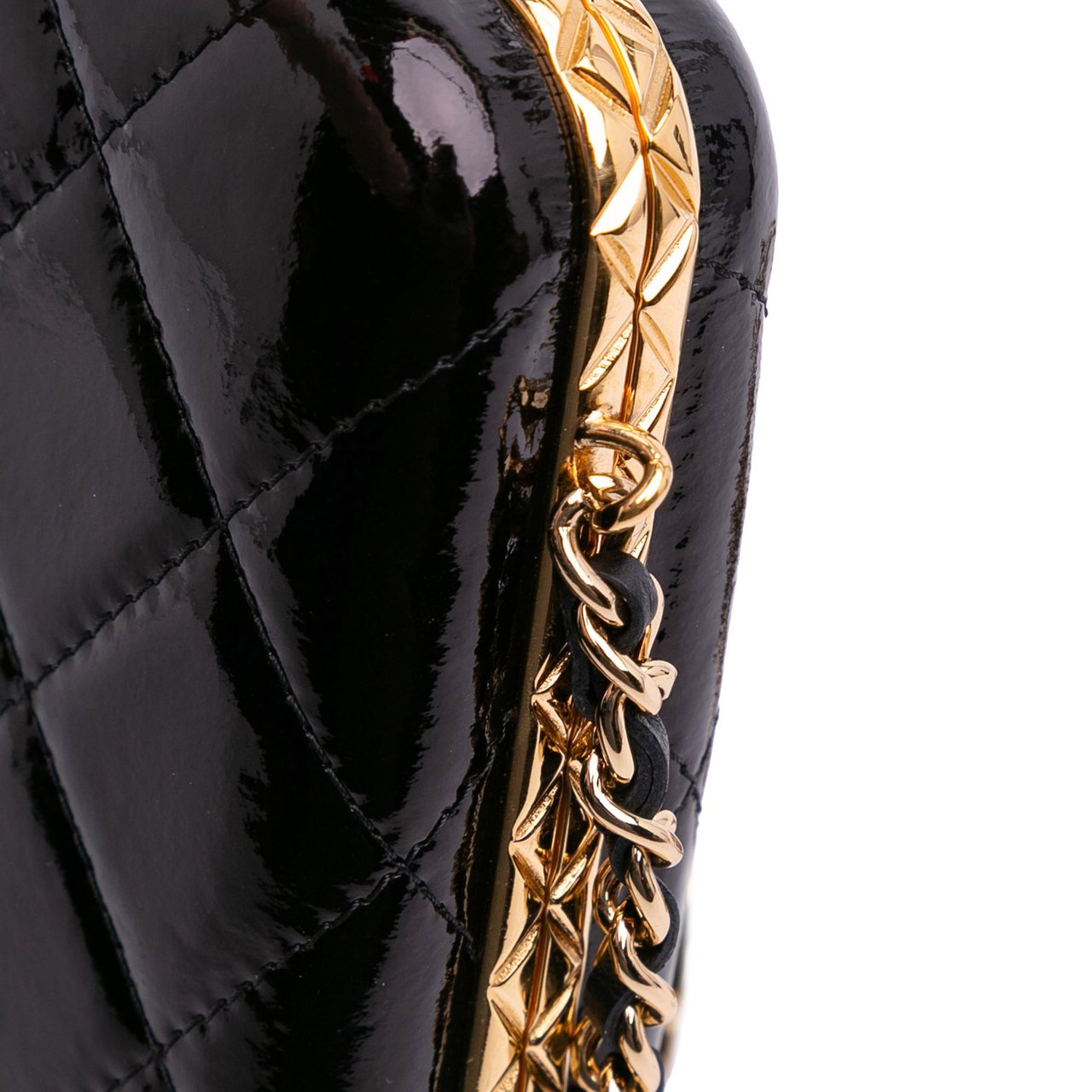 Chanel Large Glazed Goatskin Box With Chain Zwart