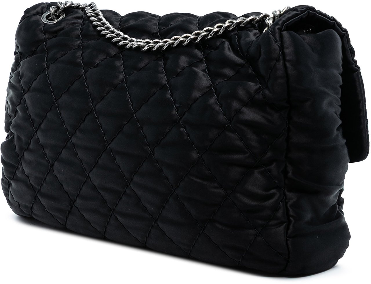 Chanel Extra Large CC Quilted Satin Single Flap Zwart