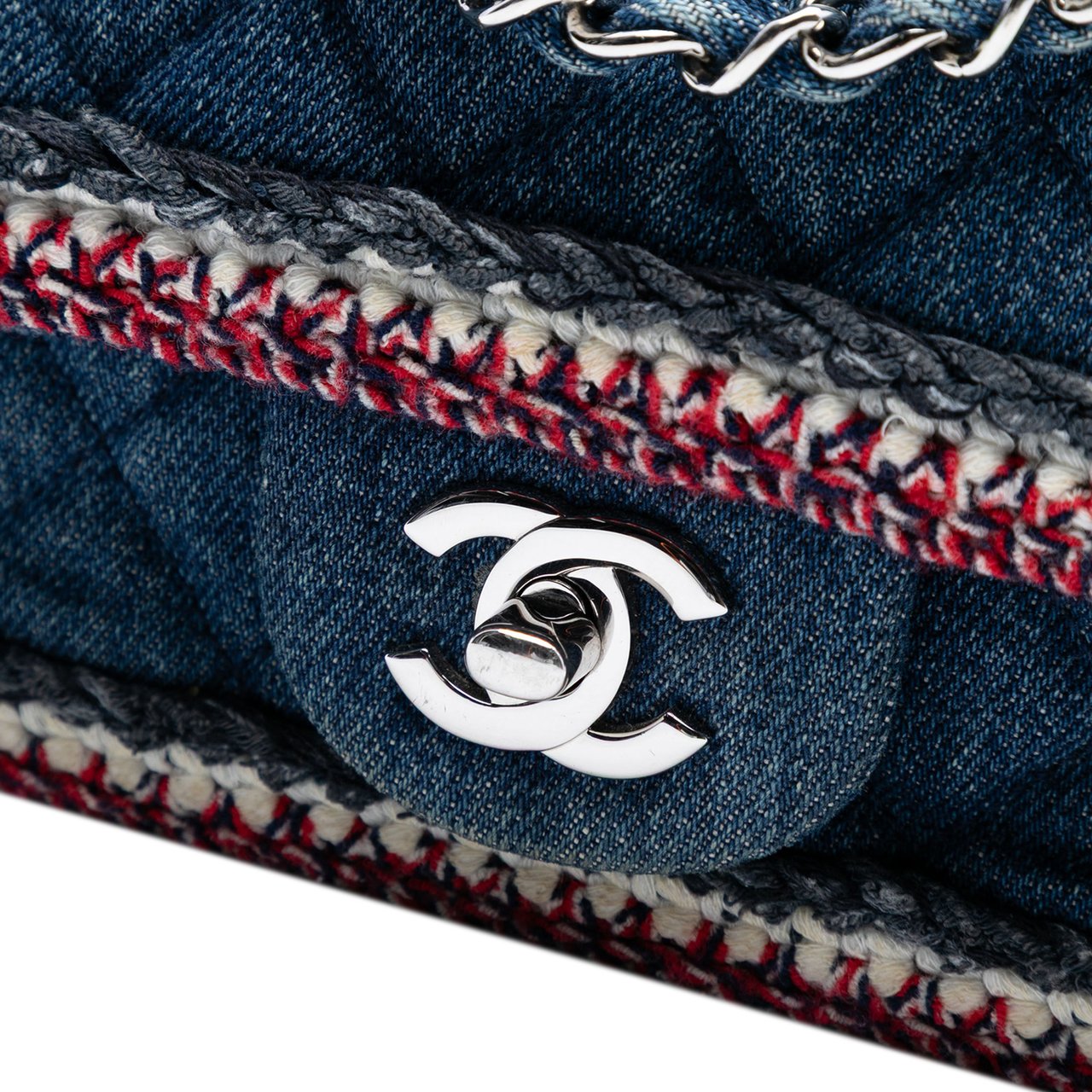 Chanel Mini Rectangular Classic Denim Braided Single Flap Blauw