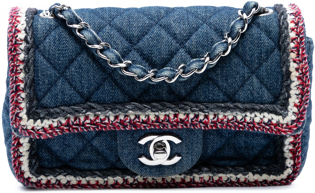 Chanel Mini Rectangular Classic Denim Braided Single Flap Blauw
