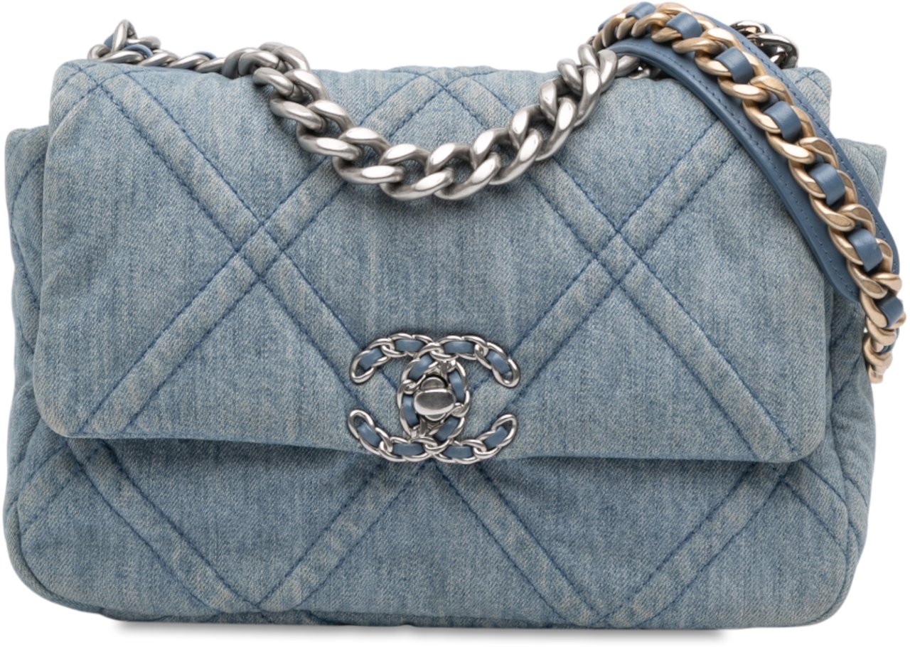 Chanel Medium Double Stitched Denim 19 Flap Blauw