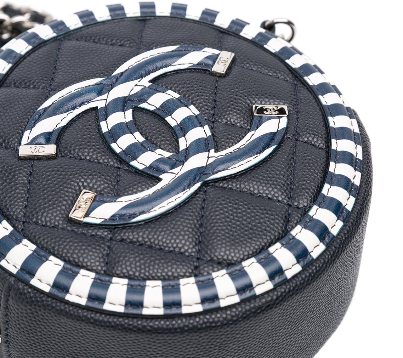 Chanel Caviar Striped CC Filigree Round Crossbody Blauw