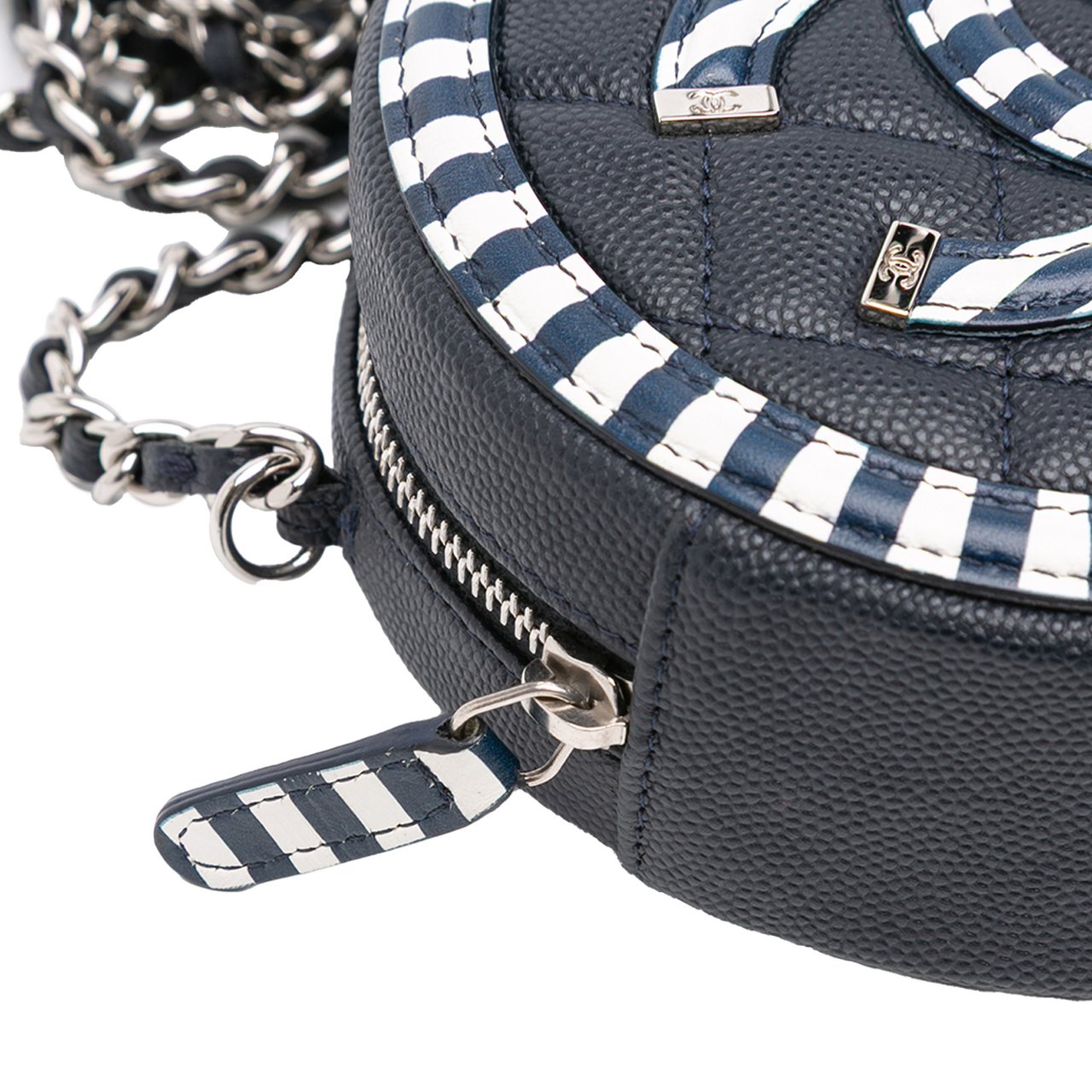 Chanel Caviar Striped CC Filigree Round Crossbody Blauw
