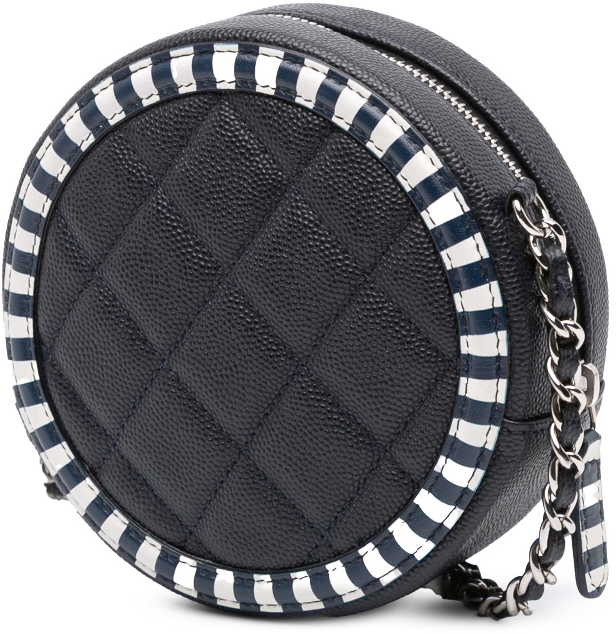 Chanel Caviar Striped CC Filigree Round Crossbody Blauw