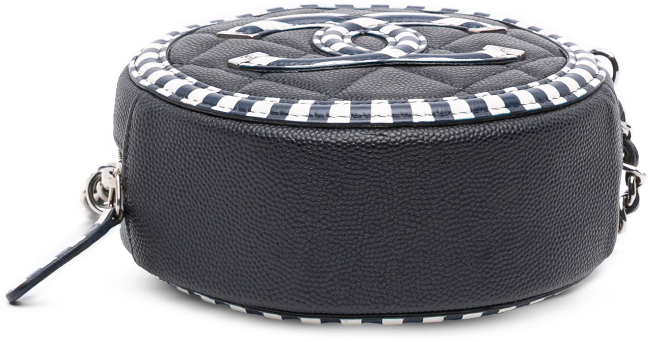 Chanel Caviar Striped CC Filigree Round Crossbody Blauw