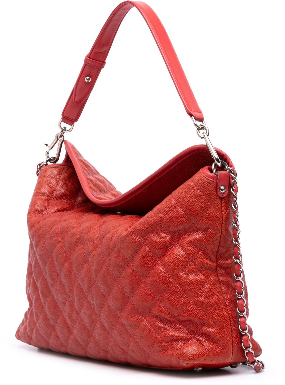 Chanel Quilted Caviar French Riviera Hobo Rood