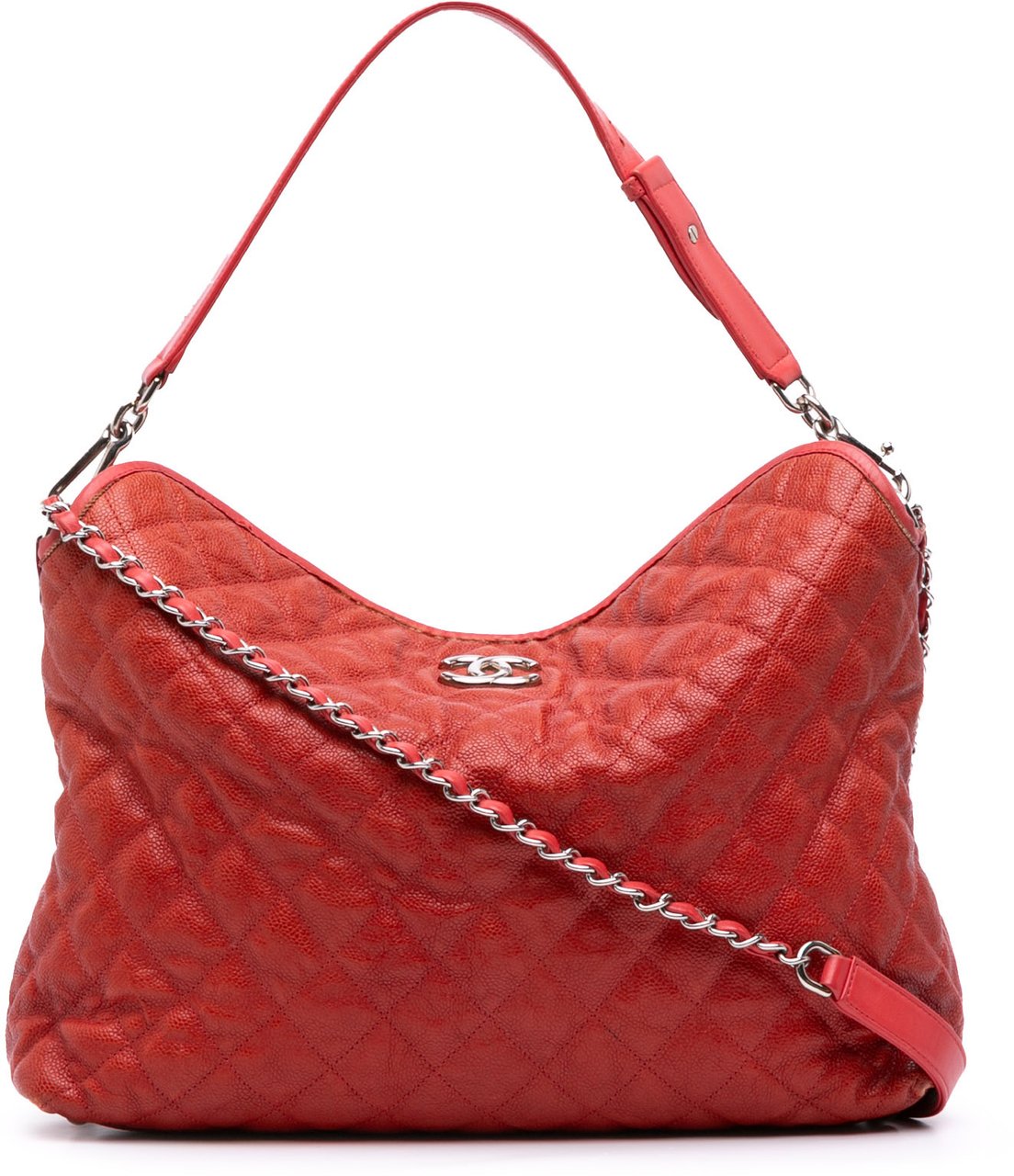 Chanel Quilted Caviar French Riviera Hobo Rood