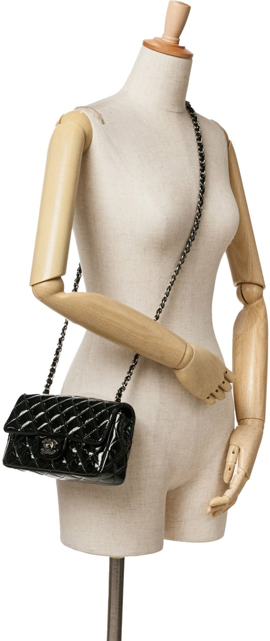 Chanel Mini Rectangular Classic Patent Single Flap Zwart