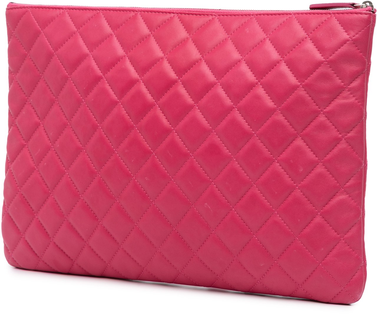 Chanel Large Quilted Lambskin O Case Clutch Roze