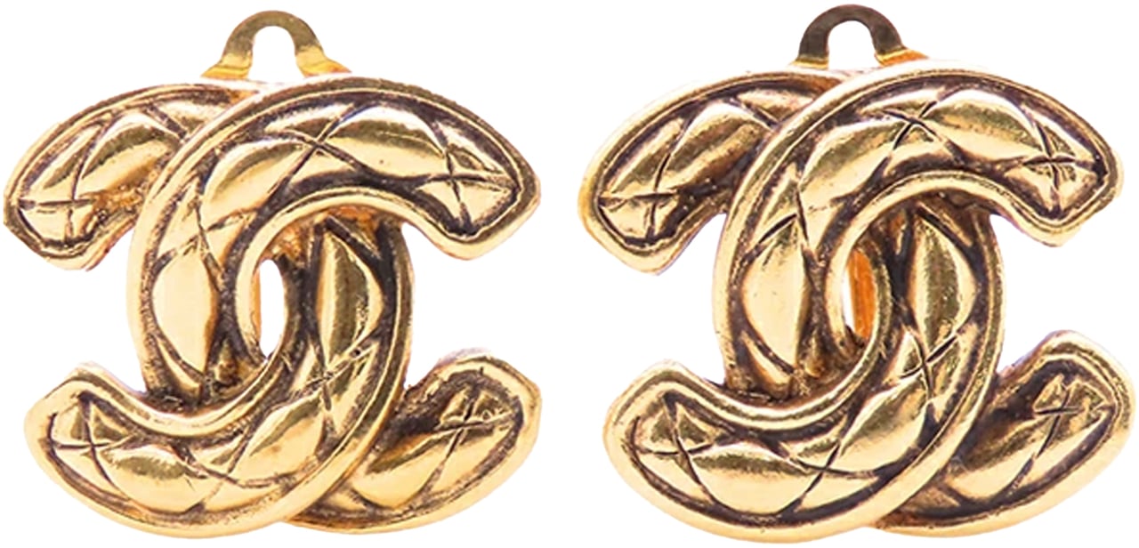 Chanel CC Gold Plated Quilted Clip on Earrings Goud