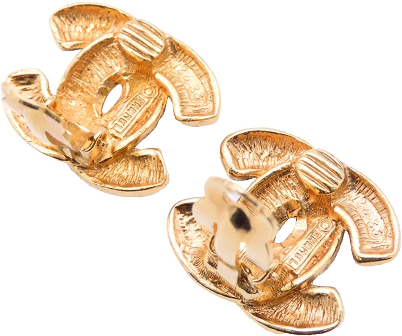 Chanel CC Gold Plated Quilted Clip on Earrings Goud