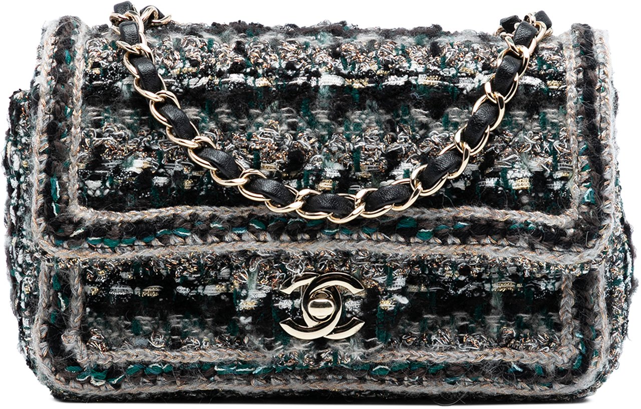 Chanel Mini Rectangular Classic Tweed Braided Single Flap Zwart