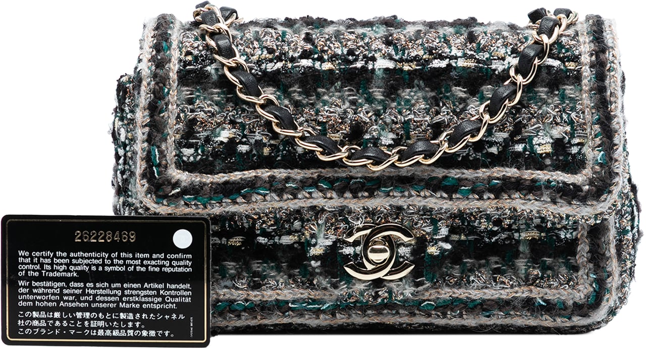 Chanel Mini Rectangular Classic Tweed Braided Single Flap Zwart