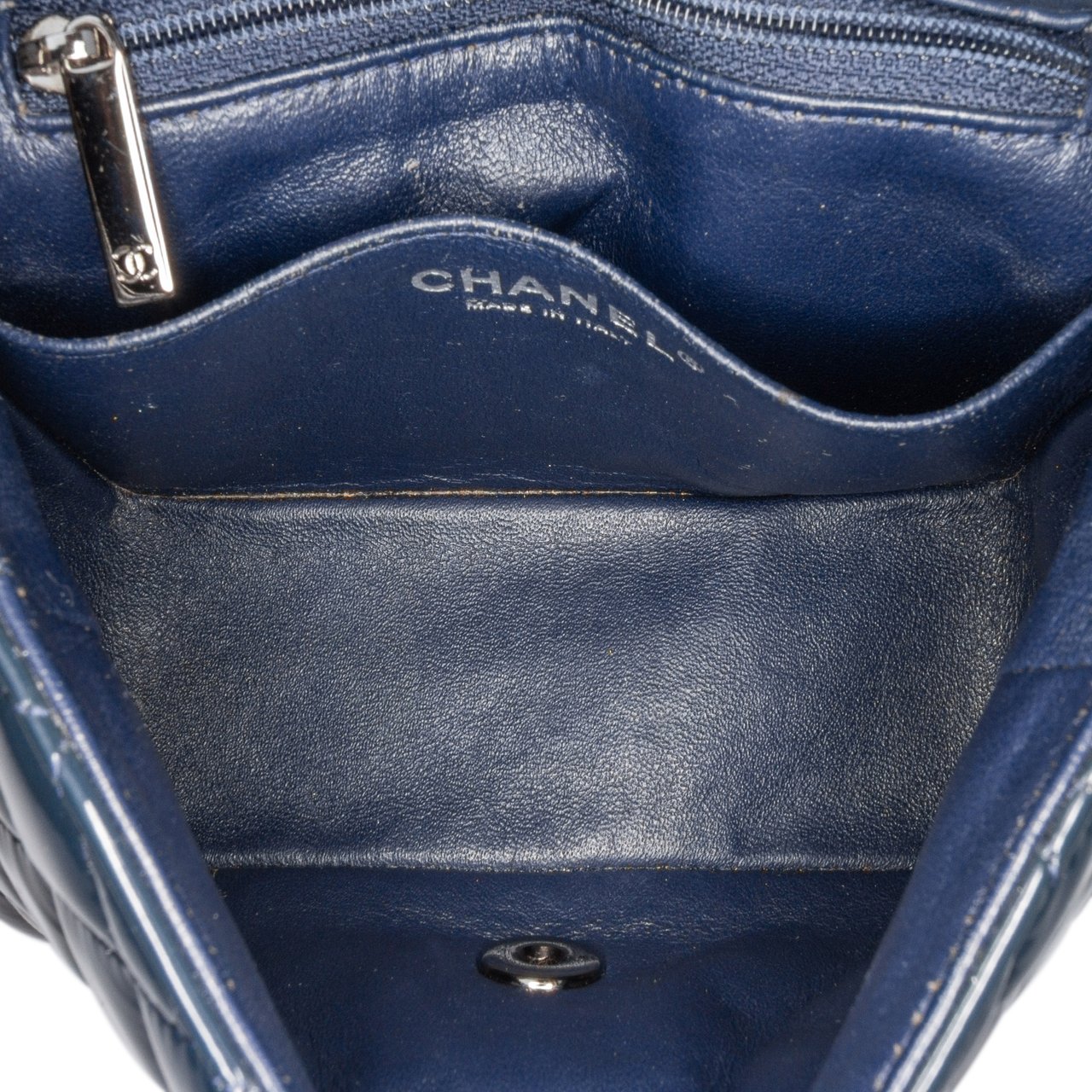 Chanel Mini Square Classic Patent Single Flap Blauw