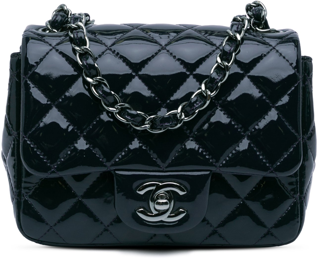 Chanel Mini Square Classic Patent Single Flap Blauw