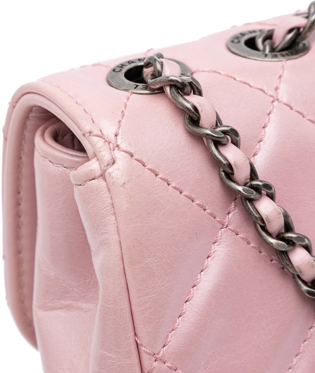 Chanel Mini Quilted Metallic Calfskin Coco Pleats Chain Flap Roze
