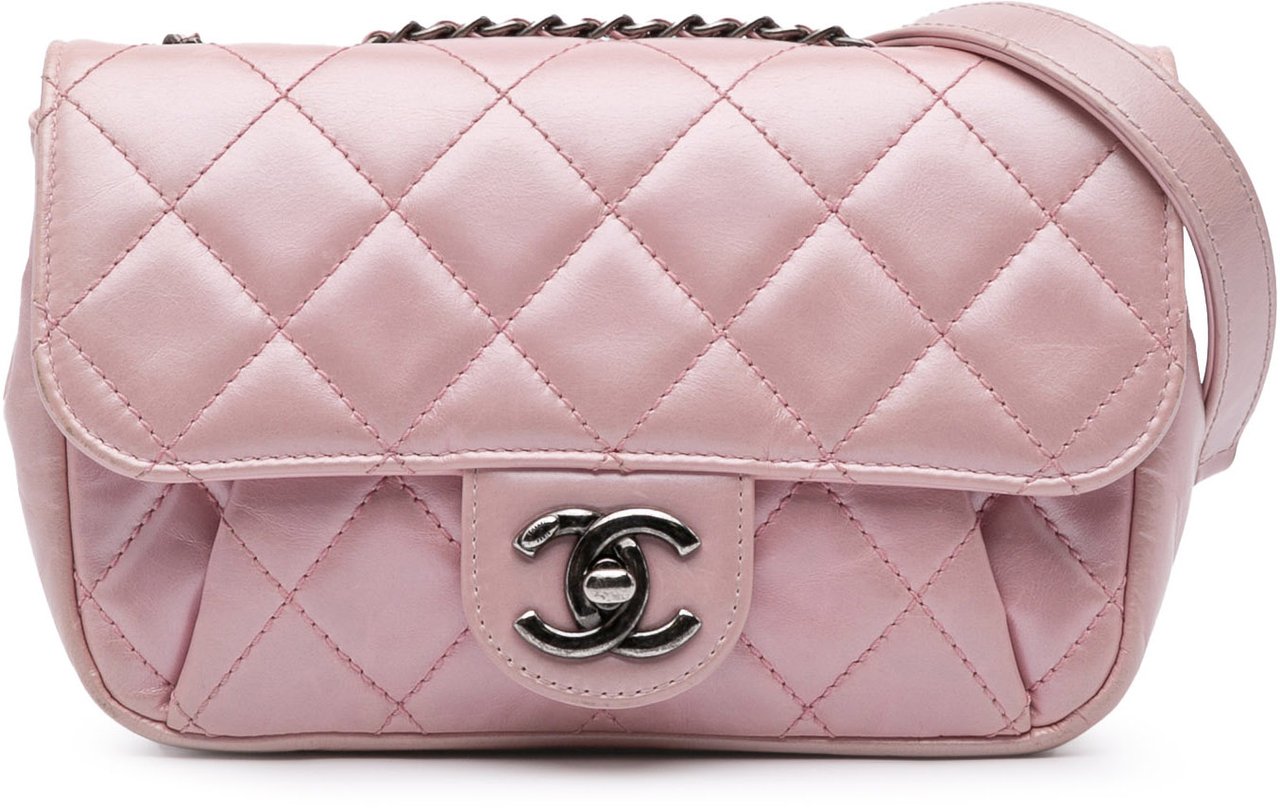 Chanel Mini Quilted Metallic Calfskin Coco Pleats Chain Flap Roze