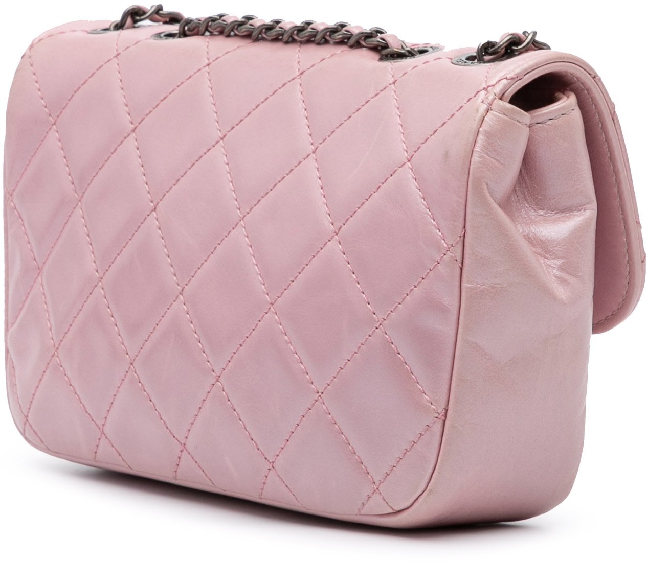 Chanel Mini Quilted Metallic Calfskin Coco Pleats Chain Flap Roze