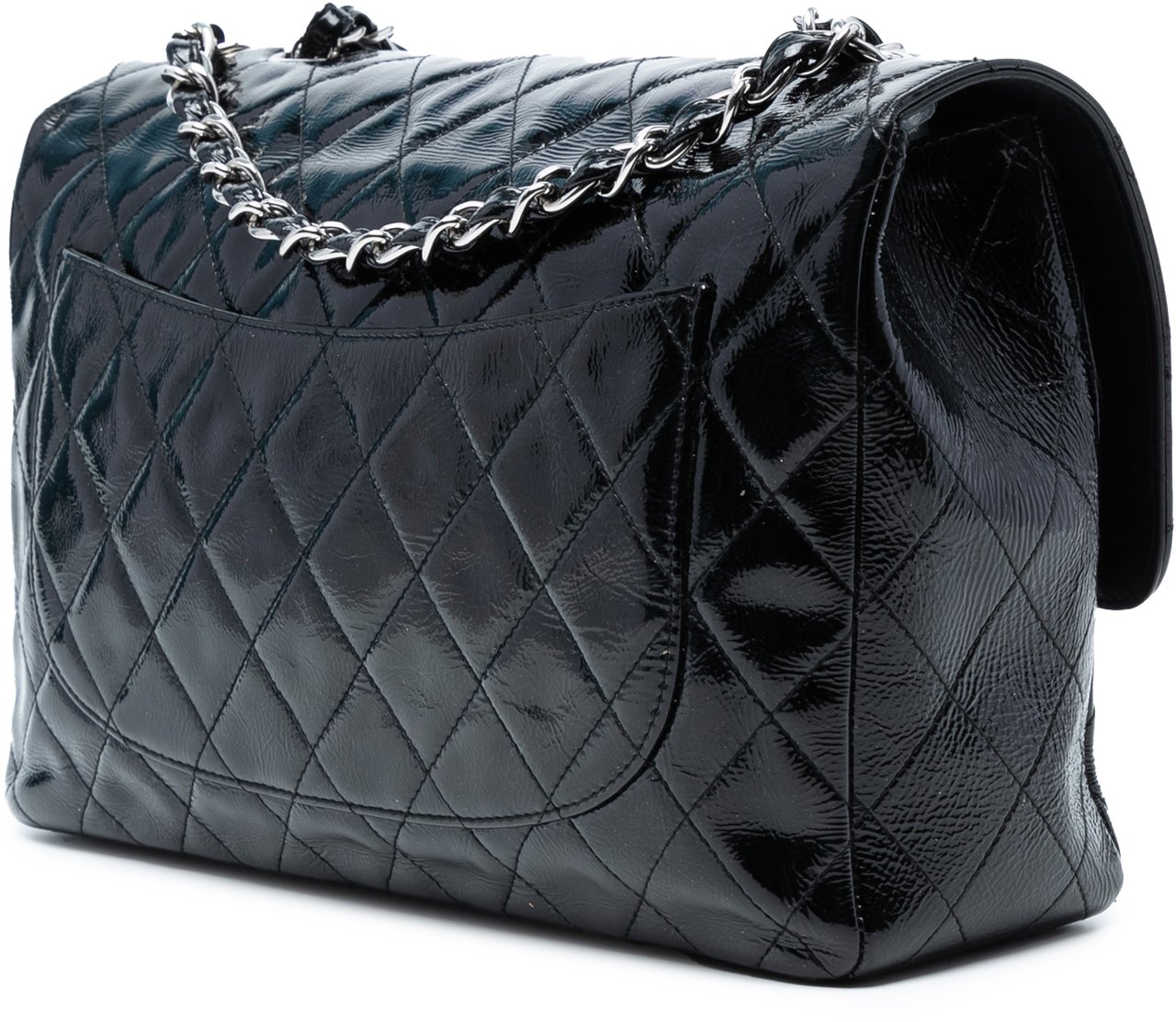 Chanel Jumbo Classic Crinkled Patent Single Flap Blauw