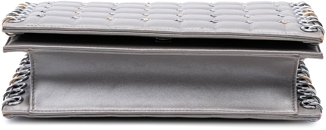 Chanel Small Lambskin Chocolate Bar CC Piercing Studded Chain Flap Grijs