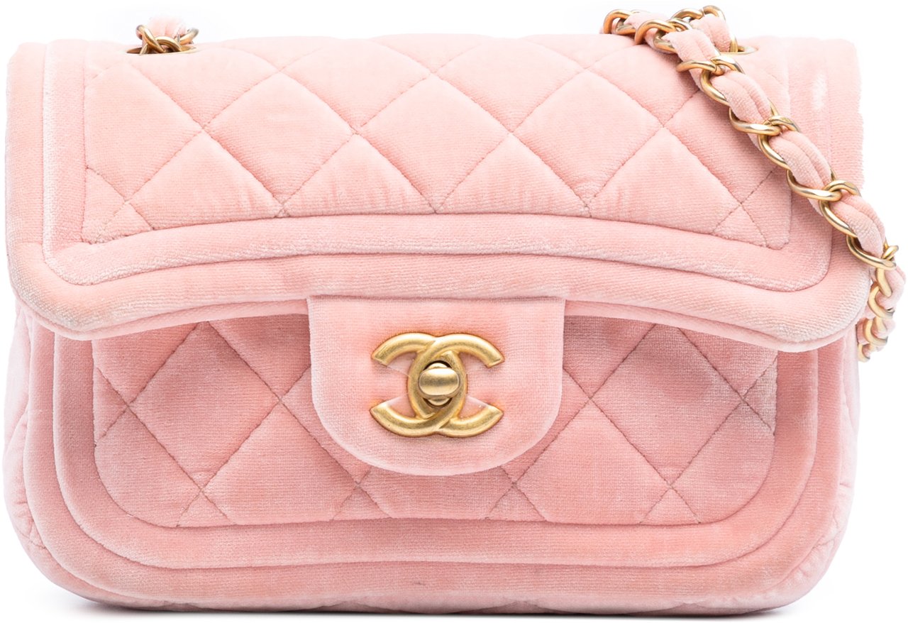 Chanel Mini Quilted Velvet Double Frame Flap Roze