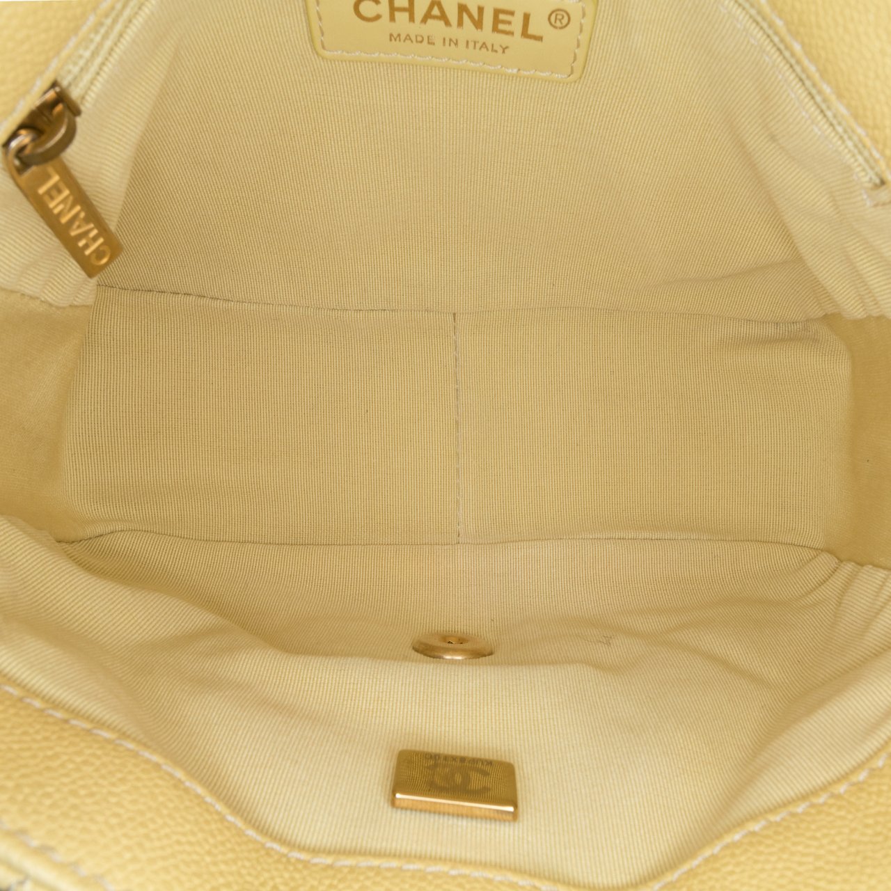 Chanel Small Quilted Caviar Chain Melody Flap Geel