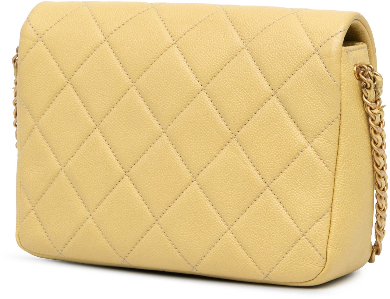 Chanel Small Quilted Caviar Chain Melody Flap Geel