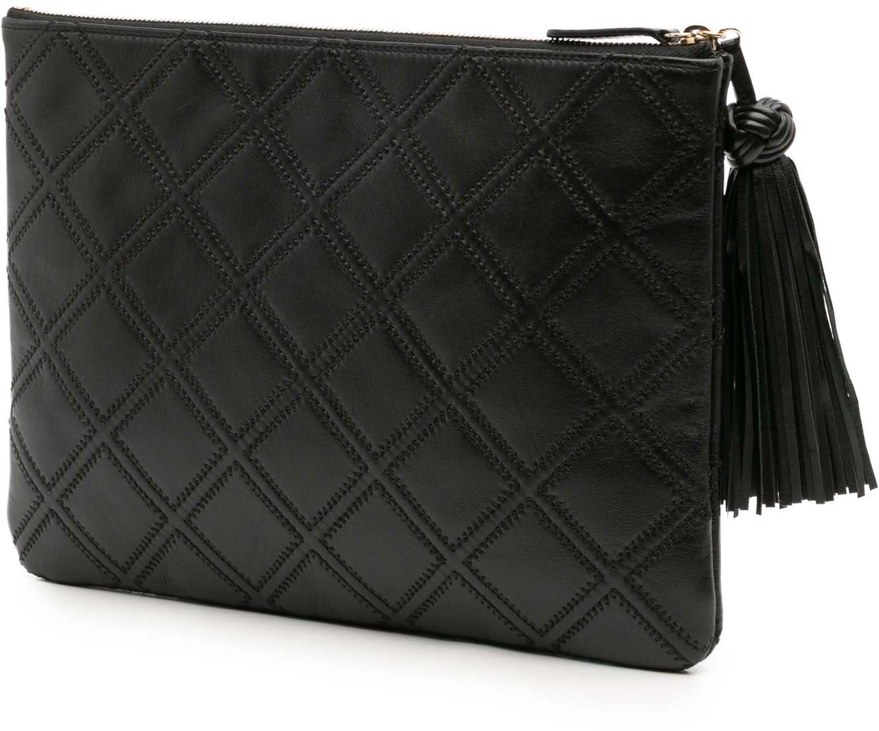 Chanel Medium Quilted Lambskin Double Stitch Tassel O Case Clutch Zwart