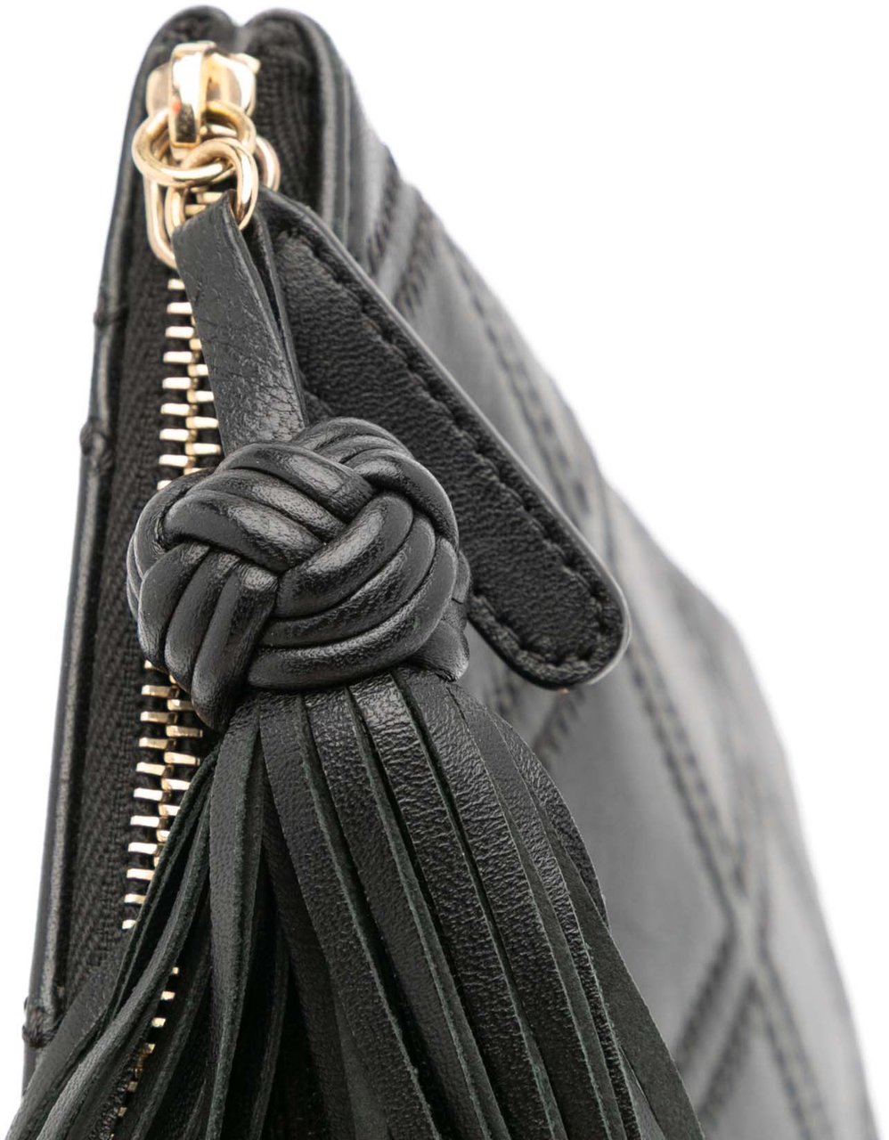 Chanel Medium Quilted Lambskin Double Stitch Tassel O Case Clutch Zwart