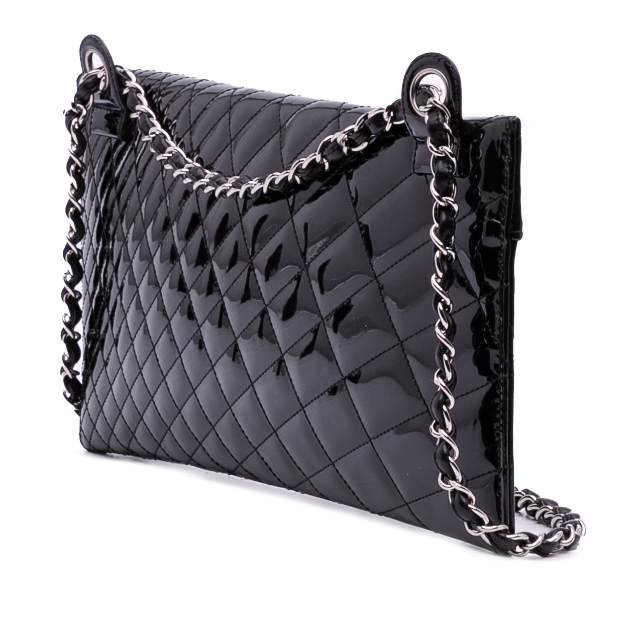 Chanel Quilted Patent Geometric Kaleidoscope Shoulder Bag Zwart