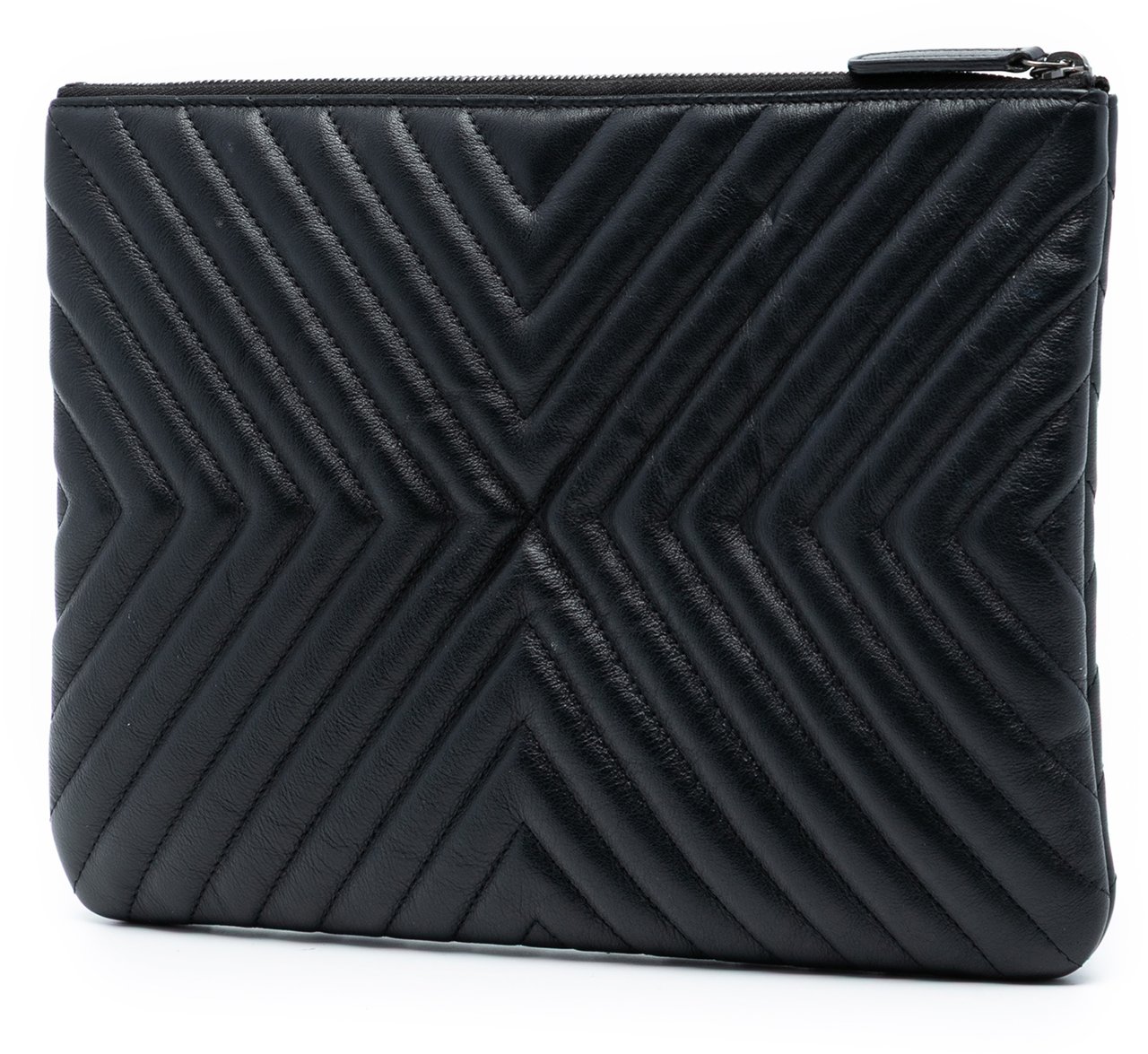 Chanel Medium Diagonal Chevron Calfskin Tassel O Case Clutch Zwart