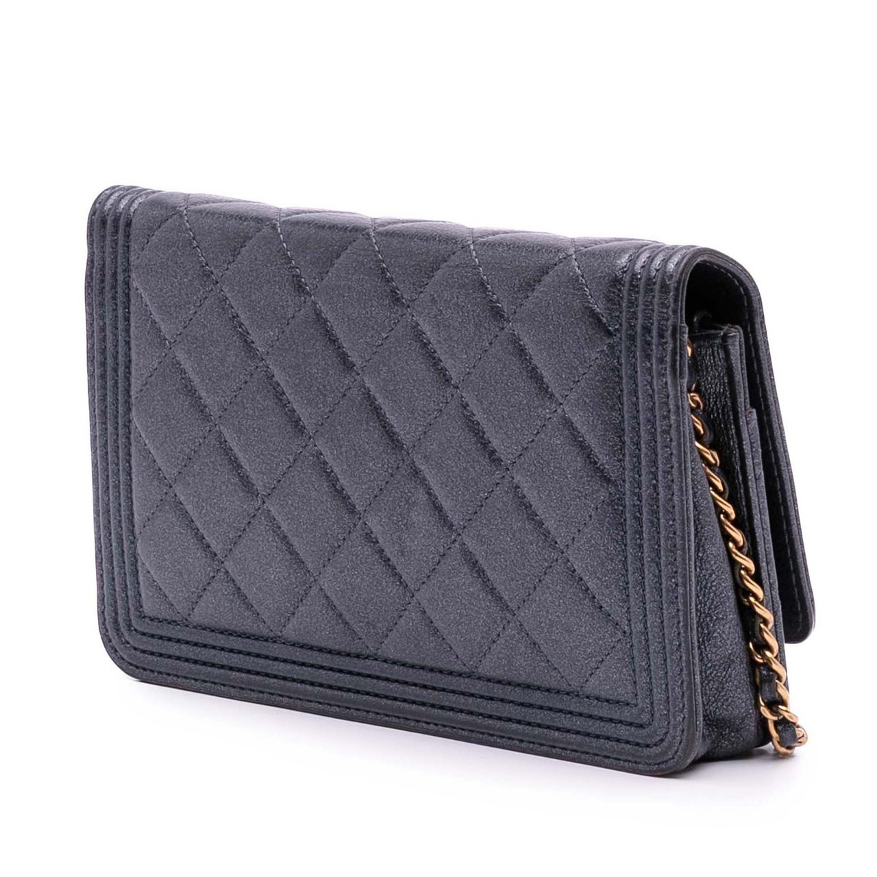 Chanel Quilted Lambskin Boy Wallet On Chain Zwart