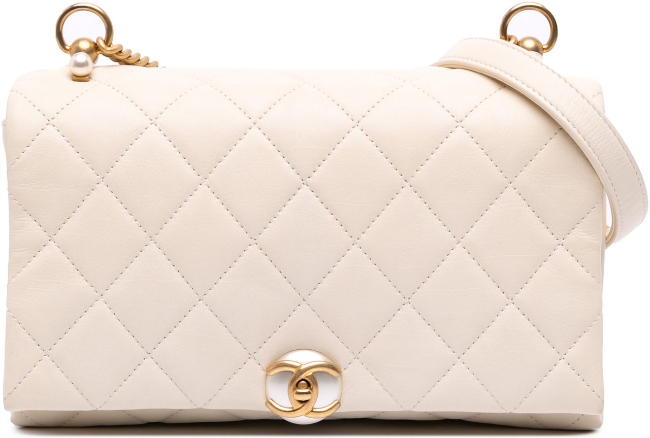Chanel Small Quilted Calfskin Pearl CC Accordion Flap Wit